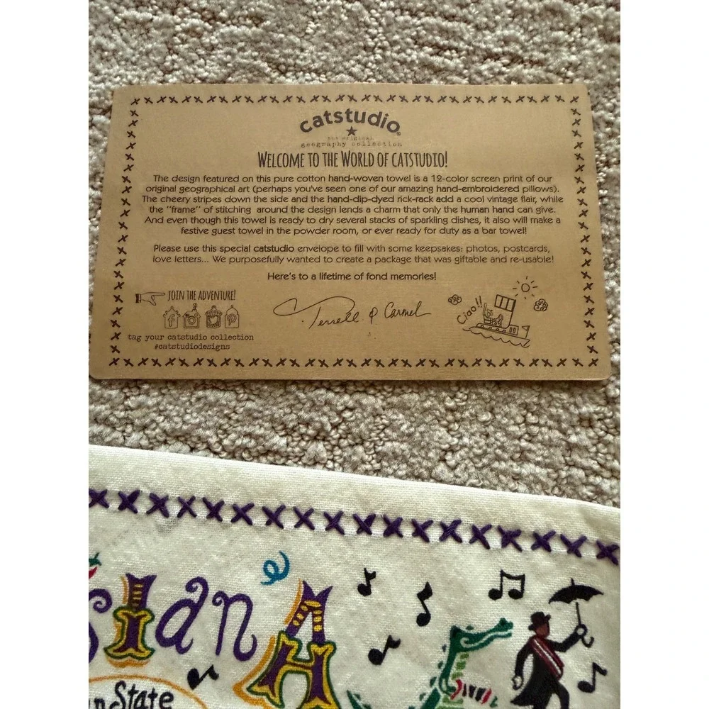 Catstudio Louisiana State Dish Towel Cotton Hand Woven Geography Collection New